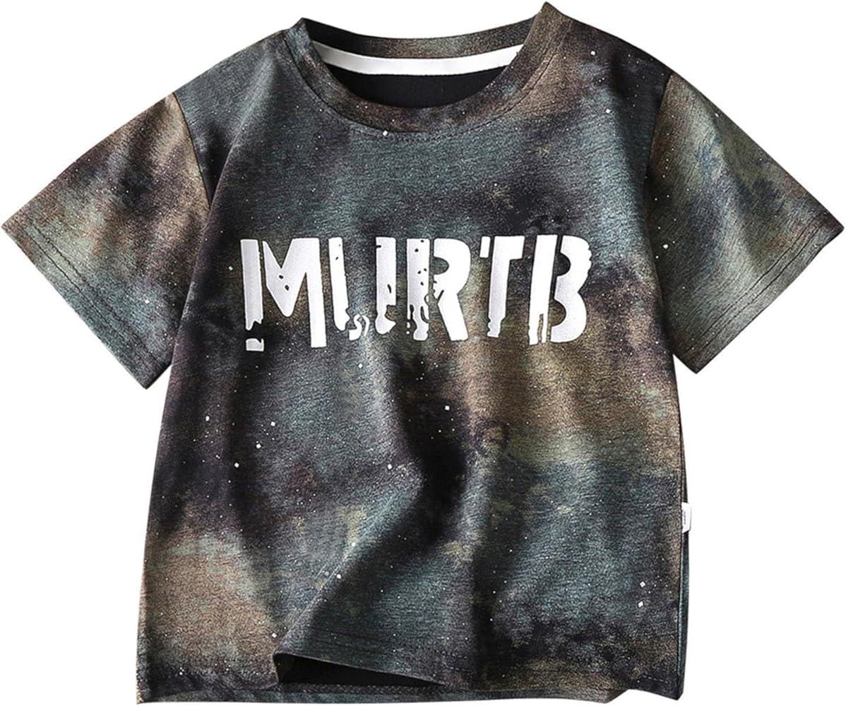 Toddler Kids Boys Shirts Cotton Letter Print Tie Dye T Shirts Round Neck Short Sleeve Tops Summer Casual