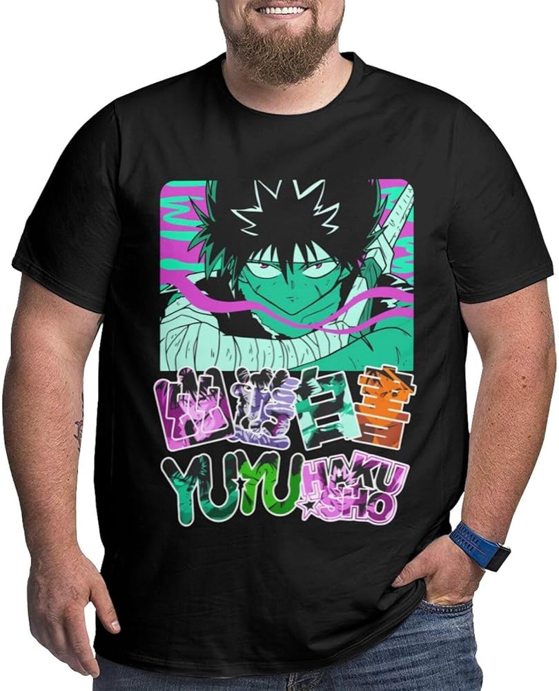 Anime Big Size Mens T Shirt Yuyu Hakusho Hiei Round Neck Short-Sleeve Tee Tops Custom Tees Shirts