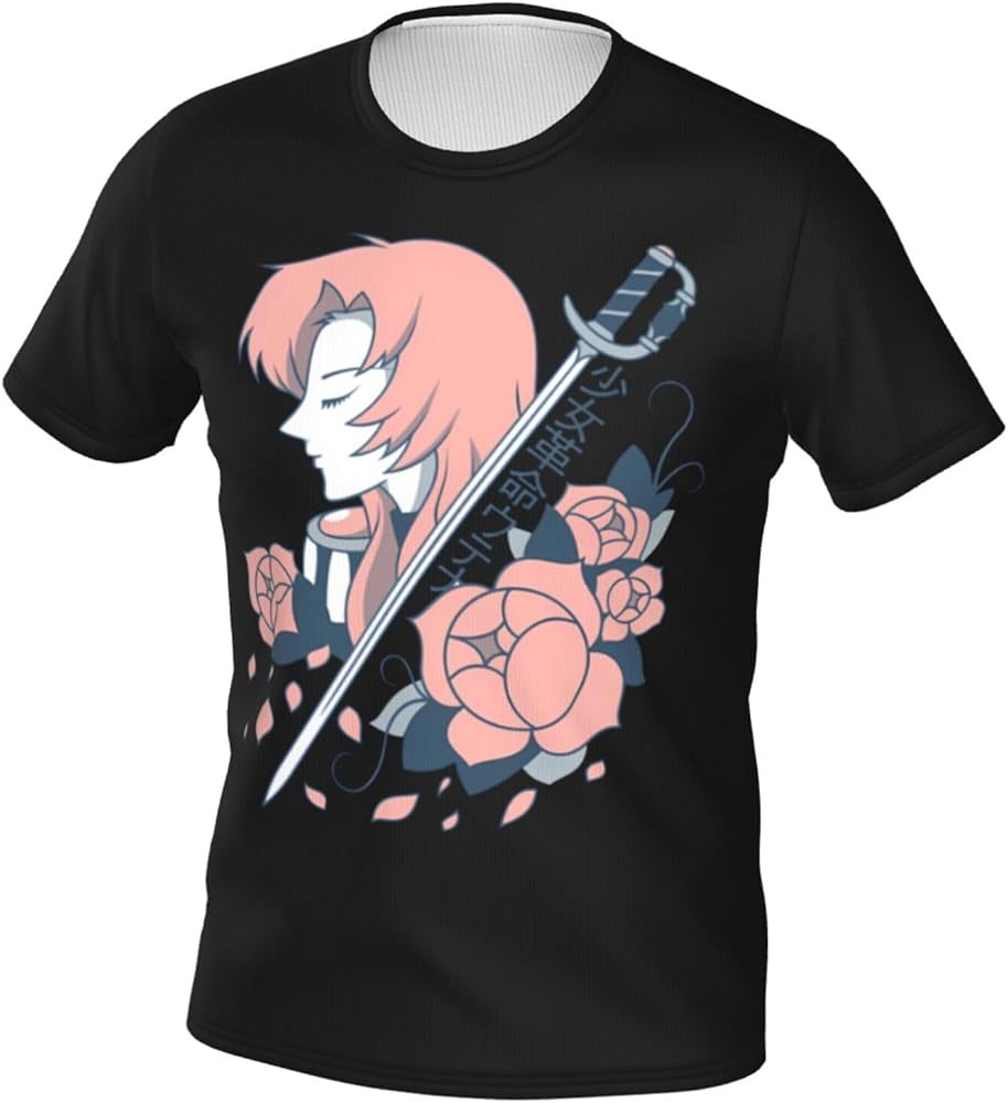 Anime T Shirts Revolutionary Girl Utena Men's Summer Cotton Tee Crew Neck Short Sleeve Clothes