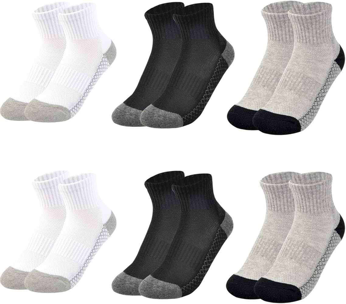 Marchare Boys Half Cushioned Socks Crew Athletic Socks Cotton Thick Ankle Socks 12 Pack 5-14 Years