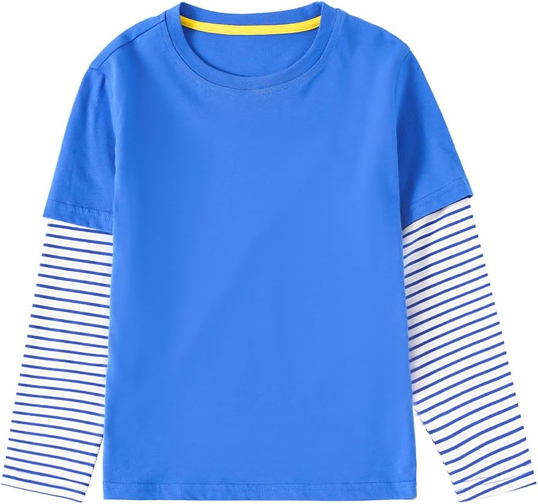 Shirts For Kids Cotton Color Block Crewneck Long Sleeve Pullover Spring Autumn Top Clothes