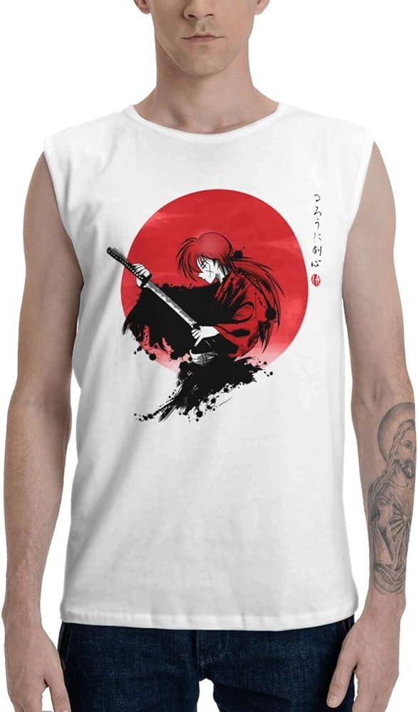 Anime Rurouni Kenshin Himura Kenshin Tank Top Men's Summer Sleeveless Tee Casual Running Workout Sport Vest