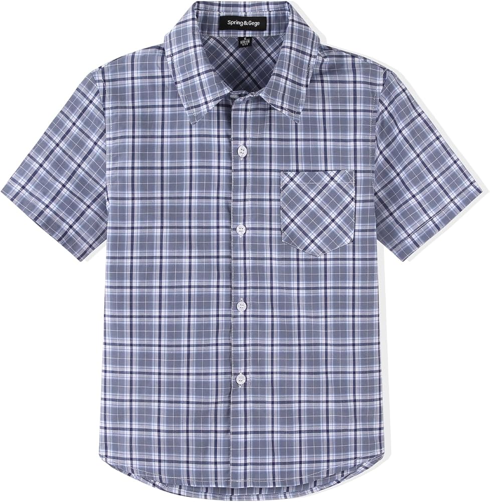 Spring&Gege Boys' Short Sleeve Button Down Shirts Casual Woven Plaid (4-12 Years)