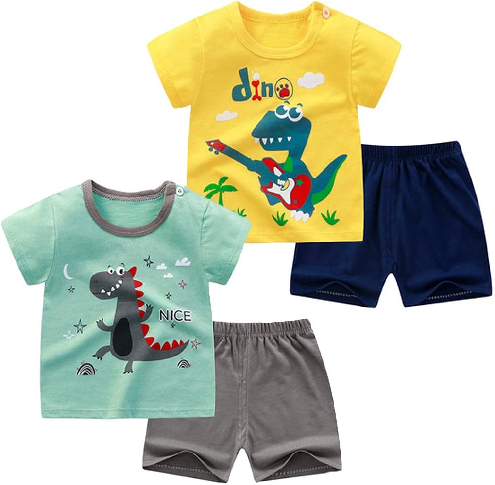 Toddler Boys T-shirts and Shorts 4 Pcs Dinosaur Short Set Summer Clothes Outfit