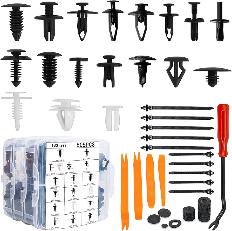 860 Pcs Car Retainer Clips Kit - 18 Most Popular Sizes Automotive Push Pin Rivets Set, Bumper Door Trim Panel Clips Assortment for Toyota GM Ford Honda Chevy Acura Chrysler Mazda and More