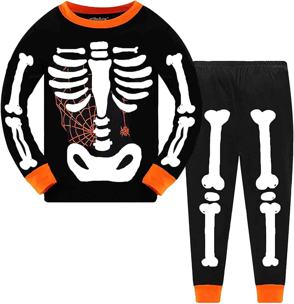 Kids Pajamas for Boys Skeleton Glow-in-The-Dark Cotton Sleepwear Toddler Clothes Halloween Outfit Size 1-7T…