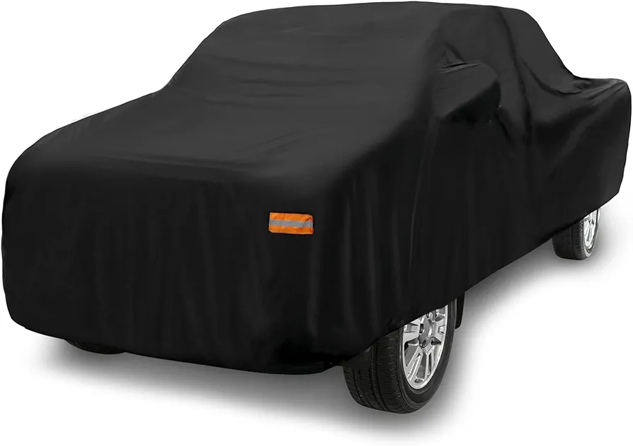 X AUTOHAUX Pickup Truck Car Cover for Toyota Tacoma Crew Cab Pickup 4 Door 6.1 Feet Bed 05-21 Outdoor Waterproof Sun Rain Dust Wind Snow Protection 190T PU with Driver Door Zipper Black