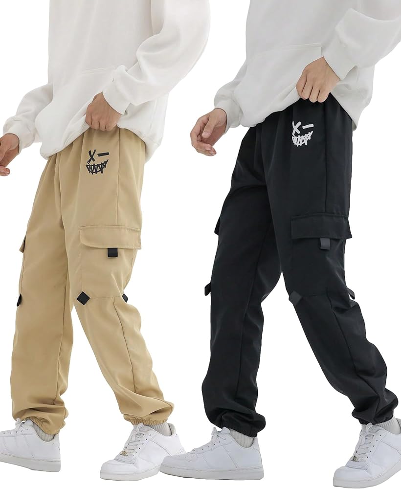 SHENHE Boy's 2 Pairs Graphic Drawstring Waist Cargo Pants Sweatpants Casual Joggers Pants