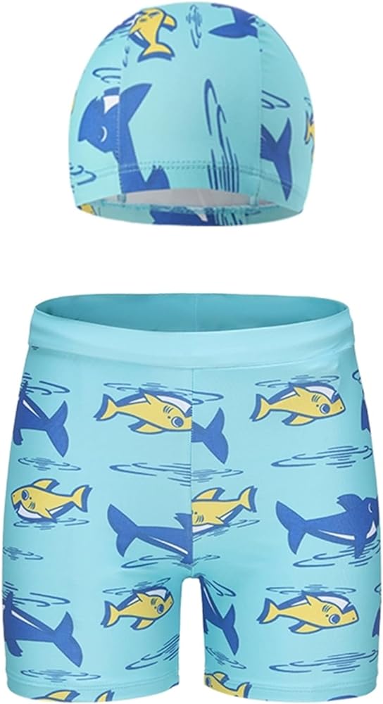 Boys Swim Trunks Toddler Stretch Swim Shorts Quick Dry Kids Swim Cap Bathing Suit Boys Swim Set