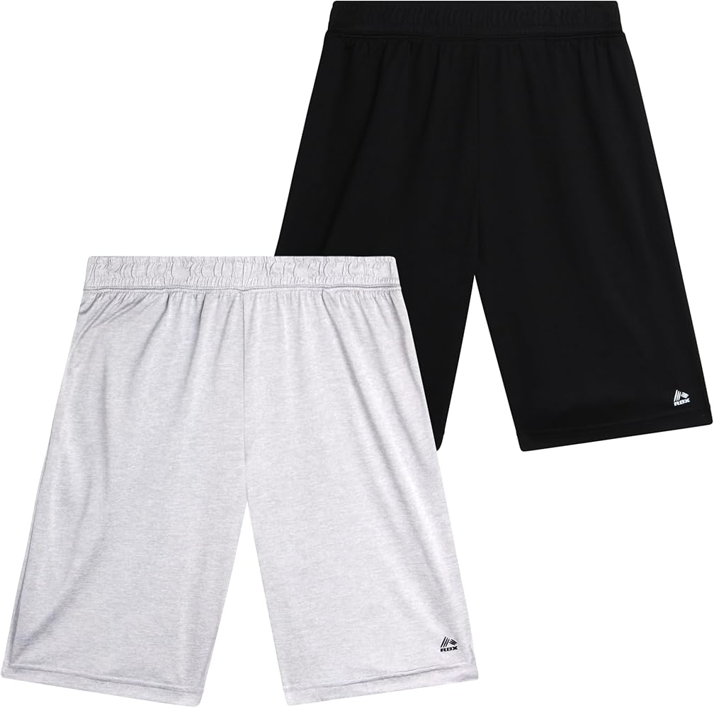 RBX Boys' Active Shorts - Athletic Performance Basketball Shorts (2 Pack)