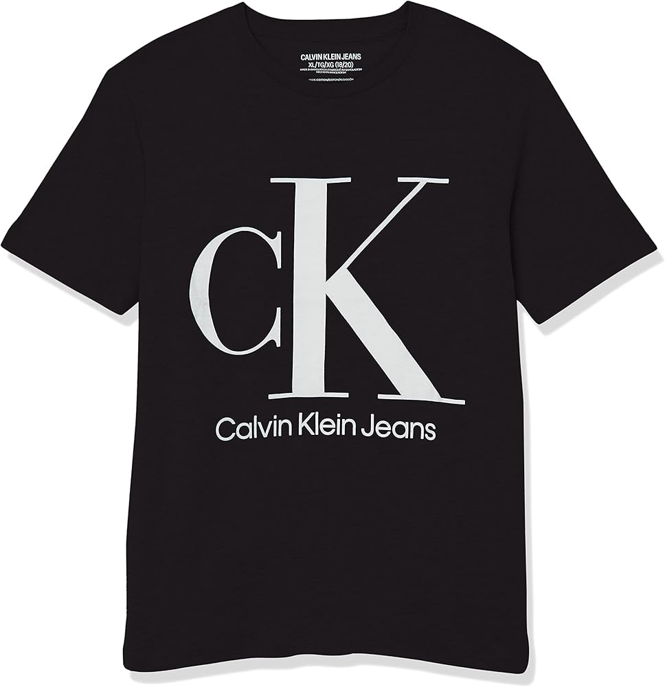 Calvin Klein Boys' Short Sleeve Logo Crew Neck T-Shirt, Soft, Comfortable, Relaxed Fit