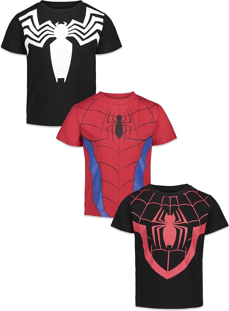 Marvel Avengers Spider-Man Spider-Verse Spidey and His Amazing Friends 3 Pack T-Shirts Toddler to Big Kid Sizes (2T - 18-20)