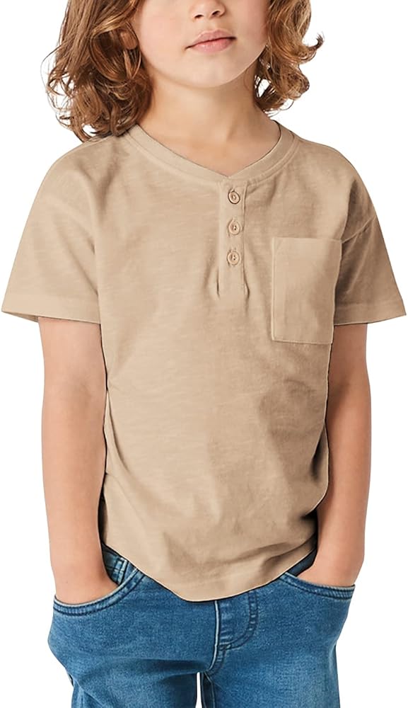 GAMISOTE Kids Boys Henley Shirts Solid Button Down Short Sleeve Pocket Casual Tops Tees