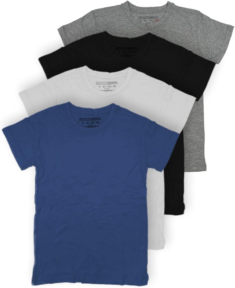 BROOKLYN VERTICAL Boys 4-Pack Short Sleeve Solid Color T-Shirts | Cotton Crew Neck Tagless Tees