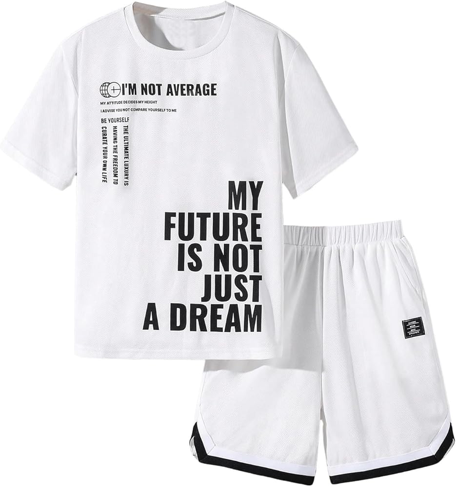 SOLY HUX Boy's Summer Workout Short Set 2 Piece Printed Short Sleeve Tee and Shorts Casual Clothes