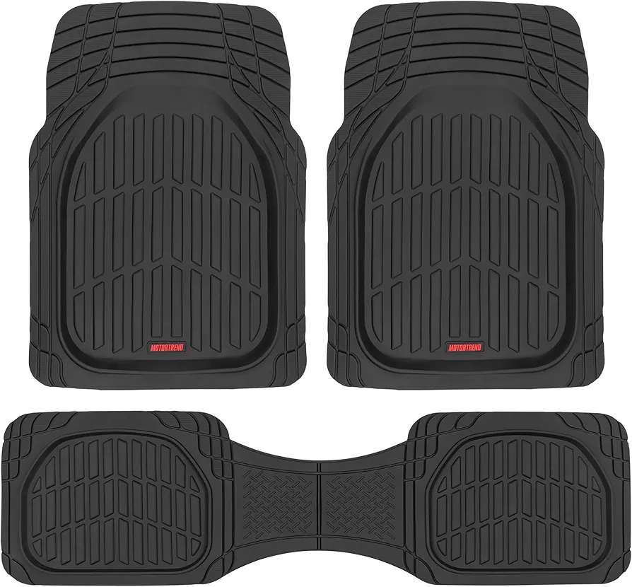 Motor Trend FlexTough Floor Mats for Cars, Deep Dish All-Weather Mats, Waterproof Trim-To Fit Automotive Floor Mats for Cars Trucks SUV, Universal Floor Liner Car Accessories, Black, Full Set