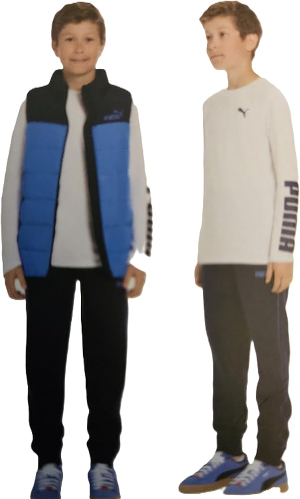 PUMA Youth Boys 3-Piece Set: Vest, Long Sleeve Tee, Jogger, Multi-Fabric (Blue, Medium-10/12)