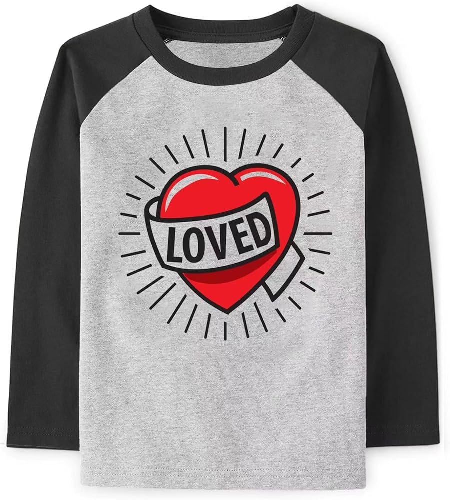 Mrocioa Toddler Boy Girls Loved Heart Valentine's Day Kids Raglan Long Sleeve Shirt 1-7 Years