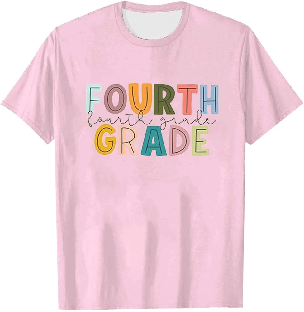 Fourth Grade Tshirts for Boy Girls 4th Grade Teacher Kids Retro T-Shirt Back to School Tee Tops Fashion Cotton Tops