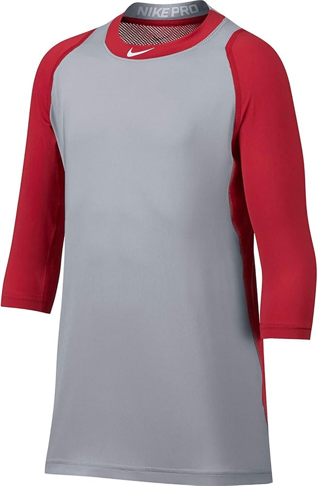 Nike Boys' Pro Cool ¾-Sleeve Baseball Shirt (Red/Grey, M)