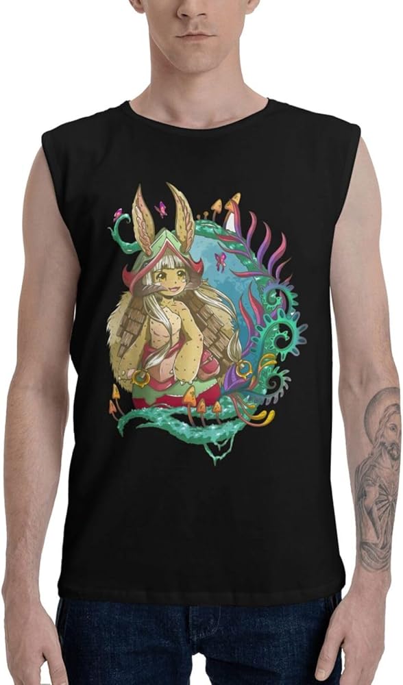 Anime Tank Top Shirt Made in Abyss Nanachi Boy's Fashion Sleeveless Shirts Fashion Exercise Vest Black