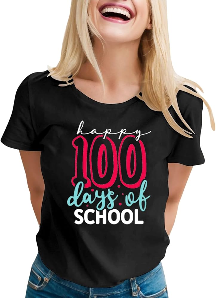 Boys Girls 100 Days of School Shirt Cute Letter Print Pullover Tshirt Kids Child Tee Tops Casual Short Sleeve Gift