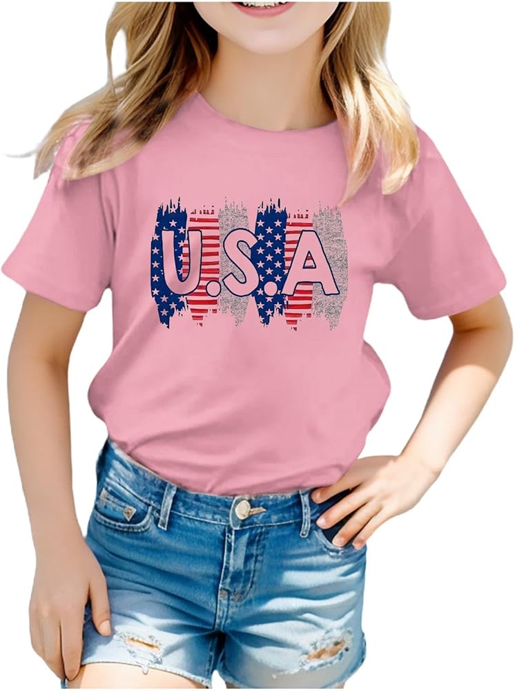 Toddler Boy Girl Fourth of July Shirt 3D Graphic Printed Tops Tee Cute Short Sleeve Crew Neck Tshirts for Kids Boys Girls,Boys 4Th of July Shirts,4Th of July T Shirts for Kids