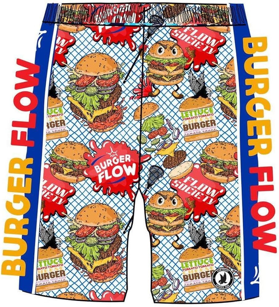 Flow Society Flow Burger Attack Boys Athletic Shorts - Activewear - Patterned - Boys Basketball Shorts - Boys Lacrosse Shorts