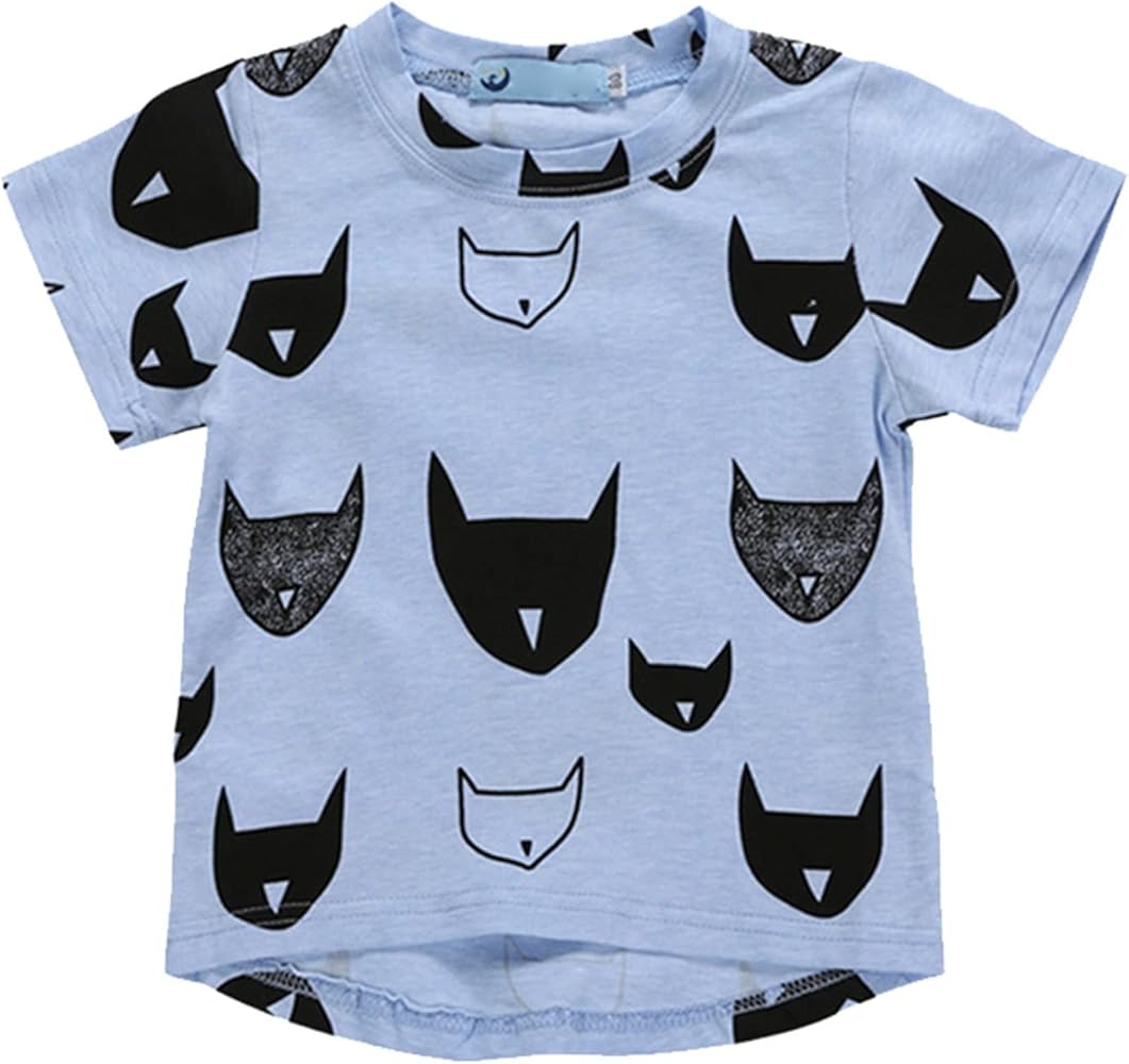 Toddler Boy Summer T Shirts Cartoon Animal Printed Tees Casual Short Sleeve Tops with Irregular Hem Baby Boys Fashion T Shirt