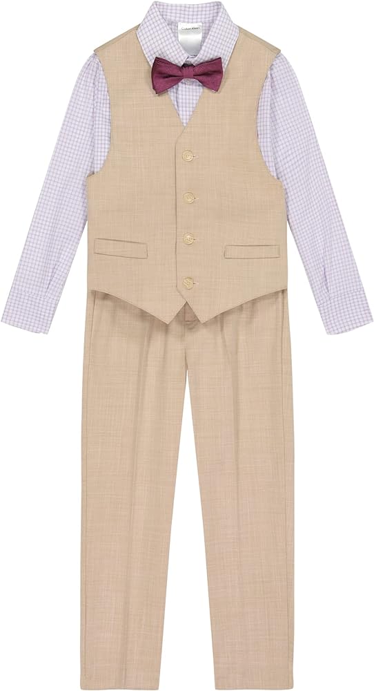 Calvin Klein Boys' 4-Piece Formal Suit Set, Vest, Pants, Collared Dress Shirt, and Tie