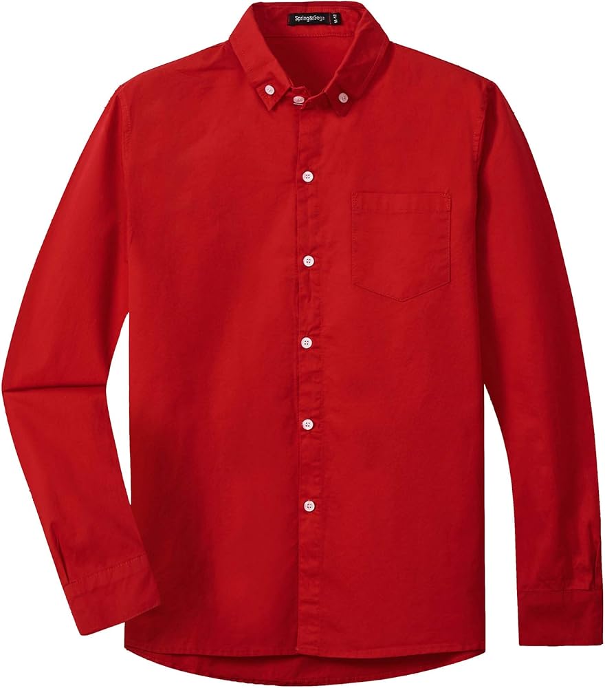 Spring&Gege Boys Long Sleeve Uniform Woven Twill Button Down Shirt