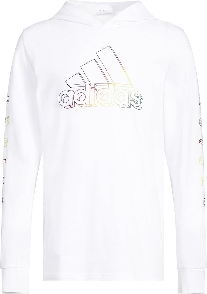 adidas Boys' Long Sleeve Cotton Logo Hooded T-Shirt