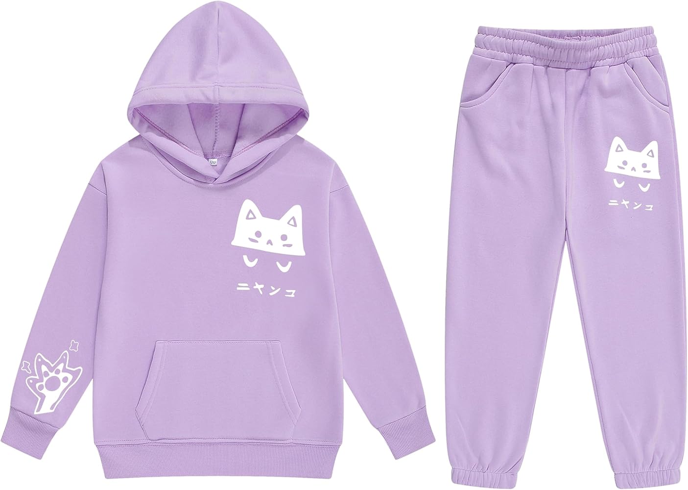 Girls Fashion Sweatsuits Cute Cat Print Tracksuit Set Boys 2 Pieces Pullover Hoodies and Sweatpants Birthday Outfit