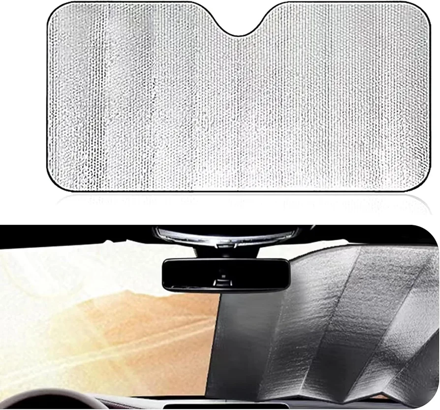 1 PC Car Front Windshield Sun Shade, 51.1" x 23.6" Thickened Bubble Keep Vehicle Cool Insulated Panel, Foldable Storage Interior Anti-aging Protector, Universal for Cars Trucks (Silver)