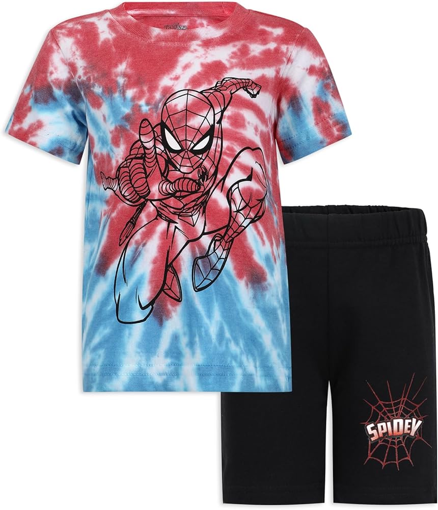 Marvel Spider-Man Boys Tie Dye Short Sleeve Shirt and Shorts Set for Toddler to Little Kids