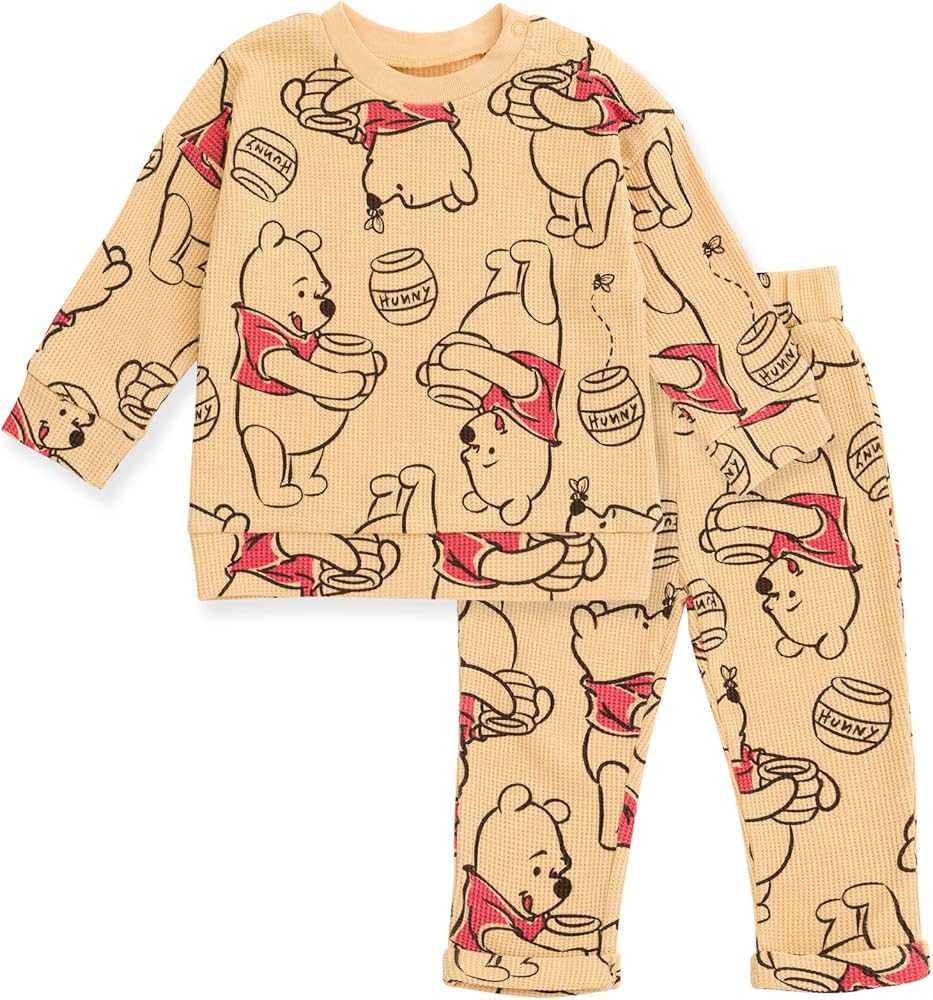 Disney Mickey Mouse Lion King Winnie the Pooh Waffle Knit Sweatshirt & Pants Set Newborn to Toddler Sizes (0-3 Months - 5T)