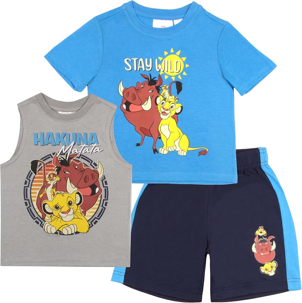 Disney Lion King Boys 3 Piece Short Set Kids Clothes Lion King Kid Tank Shirt Shorts Lion King Outfit Toddler Shorts Set