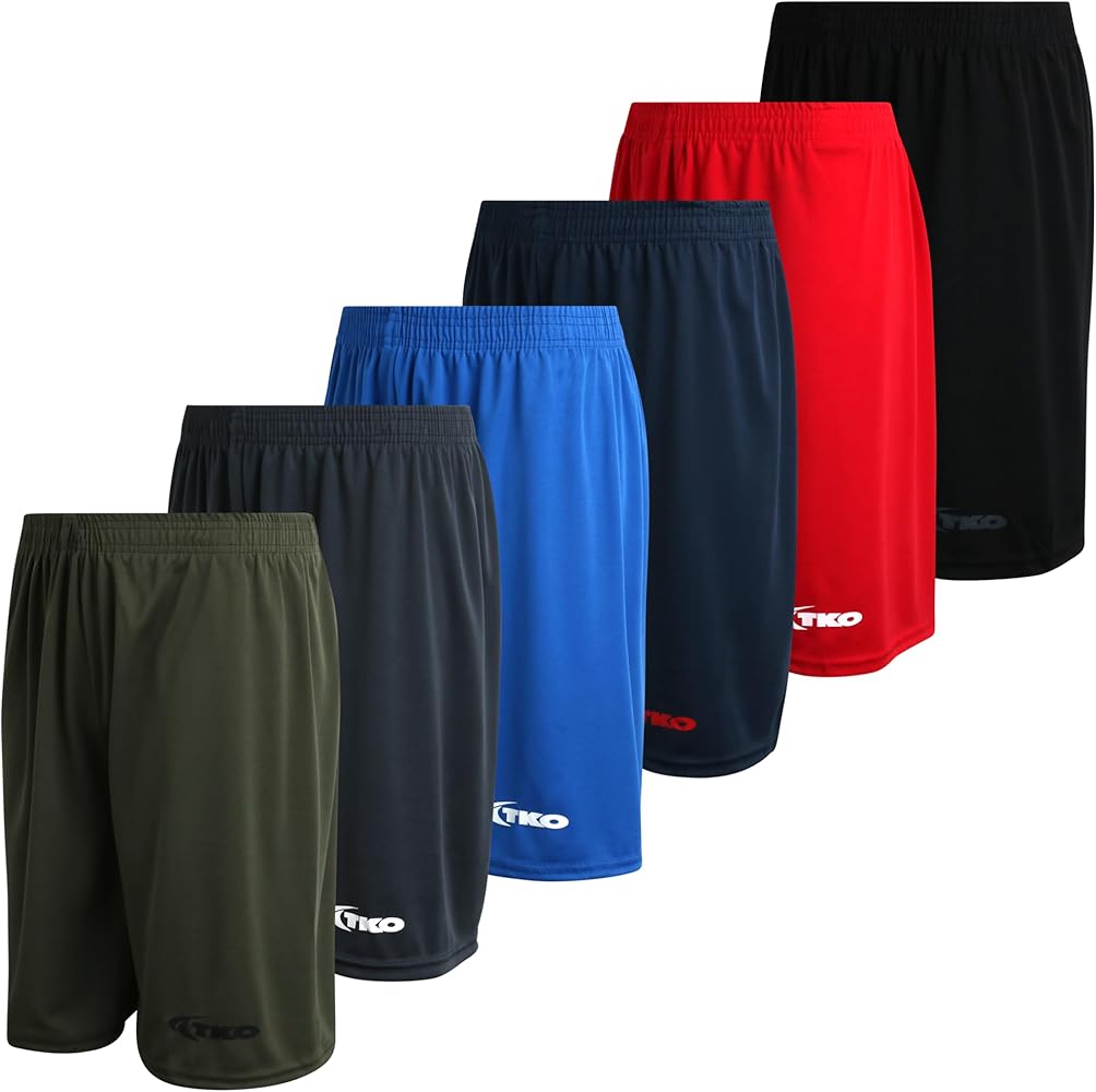 TKO Boys' 6-Pack Active Performance Mesh Basketball Shorts - Quick Dry Boys Athletic Shorts (8-16)