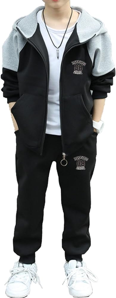 Boy's Tracksuit 2 Pieces Sport Outfit Hoodie Sweatshirt and Sweatpants Jogging Pants Set Activewear