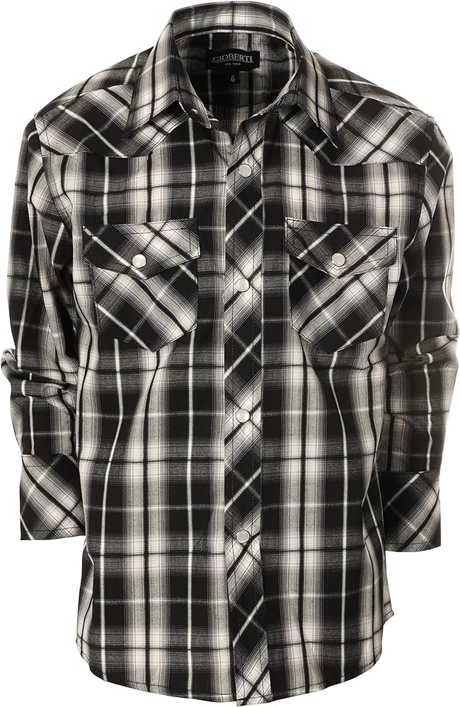 Gioberti Boys Casual Western Plaid Long Sleeve Pearl Snaps Shirt