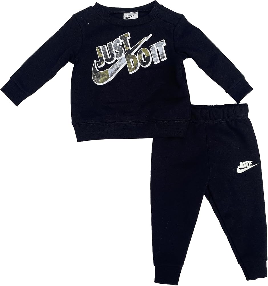 Nike Little Boys Camo Futura Crewneck Sweatshirt And Sweatpants 2 Piece Set (B(66K402-023)/W, 12 Months)