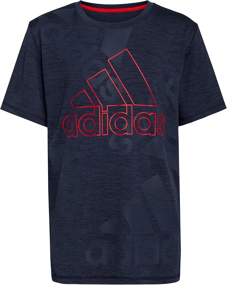 adidas Boys' Moisture-Wicking Athletic T-Shirt Allover Bos Short Sleeve Tee