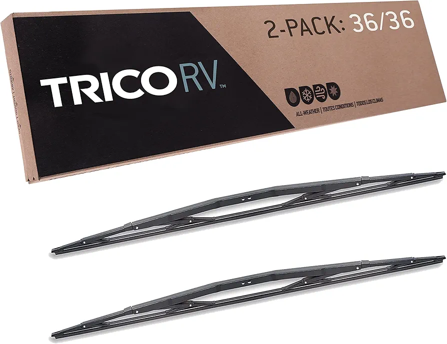 Trico RV 36 Inch Pack of 2 Heavy Duty & Automotive Replacement RV Windshield Wipers w/Wide Saddle Attachment (67-3636-1)