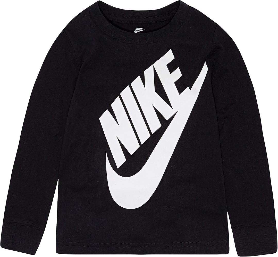 NIKE Children's Apparel Boys' Little Long Sleeve Sportswear Graphic T-Shirt, Black, 7