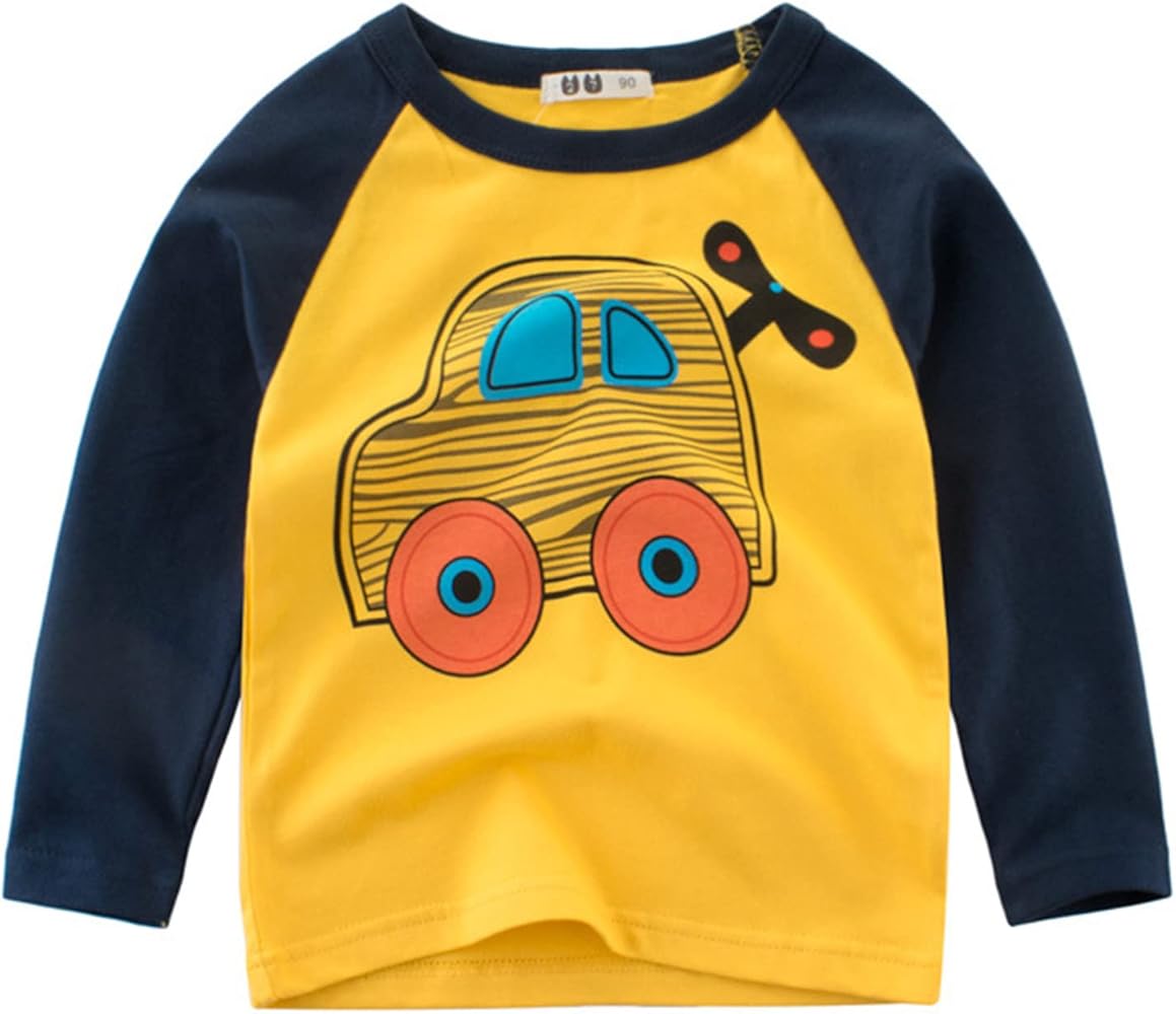 Toddler Kids Baby Boys Girls Cars Print Long Sleeve Crewneck T Shirts Tops Tee Clothes for Toddler Undershirts