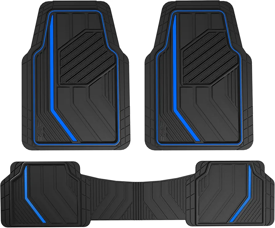 Dickies 3-Piece DuraSport Floor Mats, All-Season Floor Mats, All-Weather Floor Mats, Universal Fit Floor Mats for Cars, Light Trucks, SUVs, Car Floor Liner, Automotive Floor Mats - Black/Blue