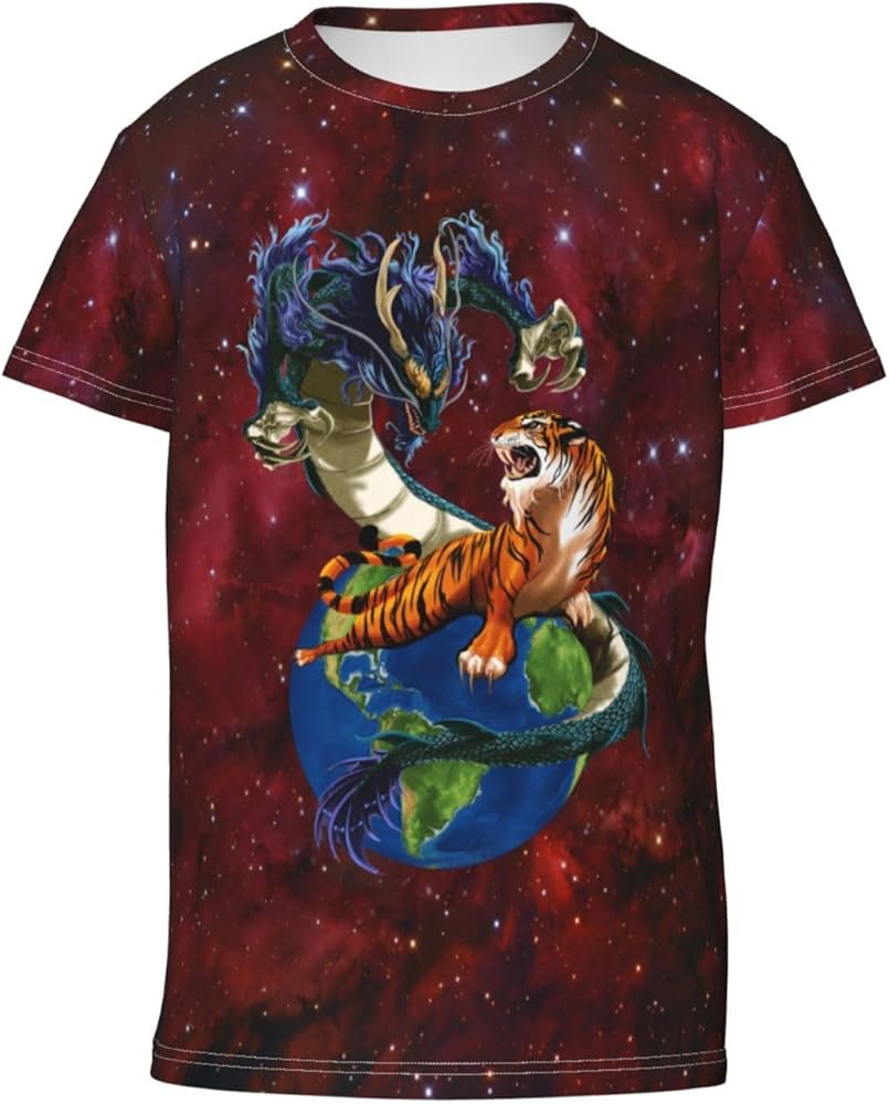 Dragon Tiger Fight Pattern Boys Girls T-Shirt 3D Print Big Youth Teens Tee Top 6-16t