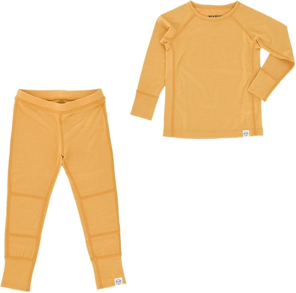 Woolino Merino Wool Base Layer for Kids - Super Soft Kids Long Sleeve Thermal Top and Leggings - All Natural Base Layer Shirt and Bottoms - Honey