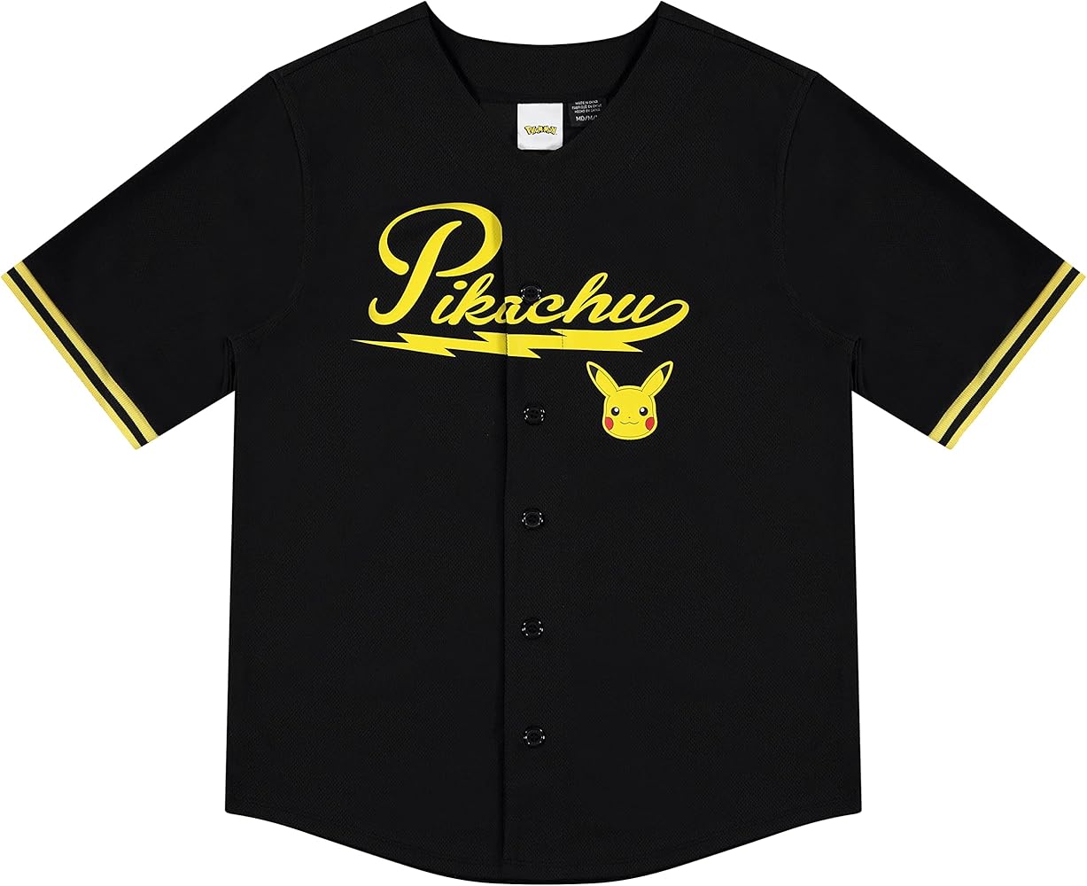 Pokemon Boys Pikachu Baseball Jersey - Boys Pikachu Charizard Pokeball Mesh Button Down Baseball Jersey Fashion Shirt