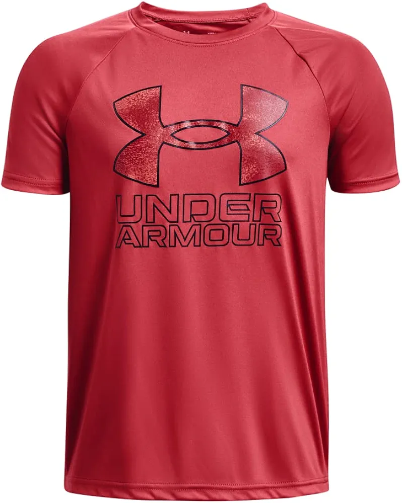 Under Armour Boys' Tech Hybrid Printed Fill Short-Sleeve T-Shirt, (638) Chakra / / Black, Small